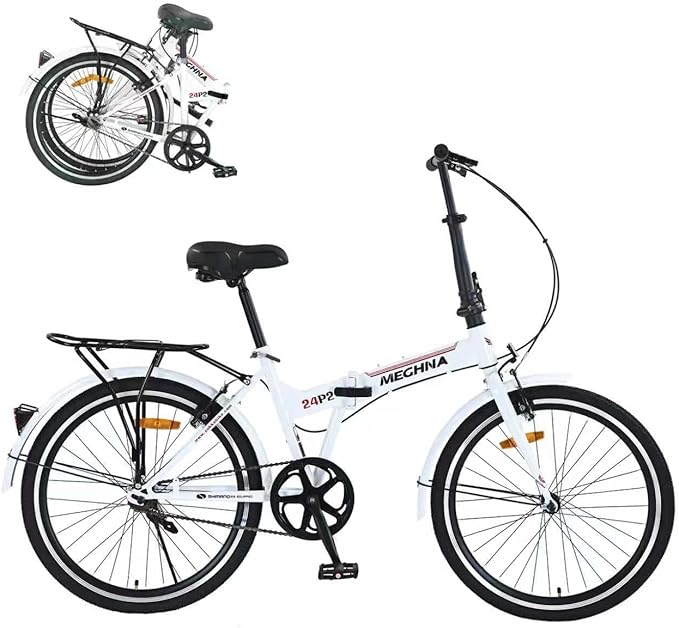 24" Folding Bikes for Adults City Commuting Folding Bicycle with Steel Frame/Front and Rear are V Brakes Compact Folding Bike for Adults Men and Wome