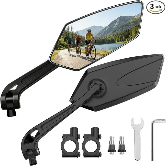 Bike Mirrors for Handlebars, 1 Pair Bicycle Rear View Mirror, 360° Adjustable Rotatable Wide Angle Mirror Accessories for Ebike Mountain Road Bike, Black