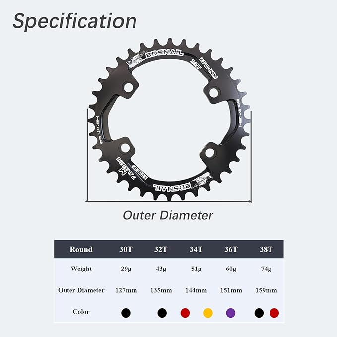 DJC Bike Chainring Asymmetrical 96BCD Round/Oval for XT SLX M6000 / M7000 / M8000 / M9000 MTB 7/8/9/10/11/12 Speed Narrow Wide 30T/32T/34T/36T/38T Tooth