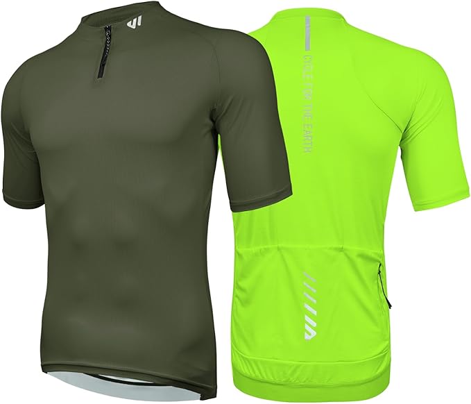 Wulibike Cycling Jersey Men Short Sleeve, Road Bike Shirts 1/4 Zipper with Pockets, Bicycle Clothing Breathable Quick Dry