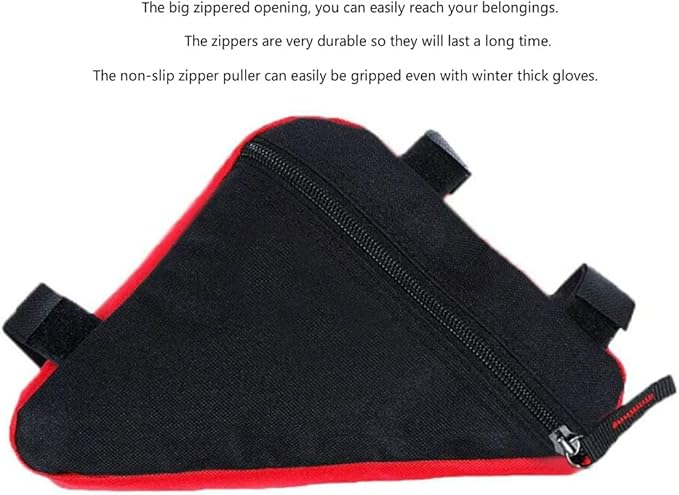 QWEQWE Bike Triangle Frame Bag - Bike Bicycle Storage Top Tube Bag Pack Triangle Pouch Road Mountain Cycling Strap Saddle Bag for Road Bikes Mountain Commute Bikes, Black/Red
