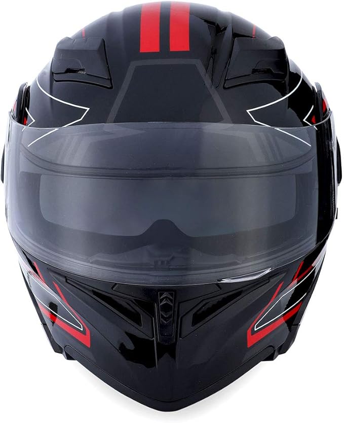 1Storm Motorcycle Modular Full Face Helmet Flip up Dual Visor Sun Shield: HB89 Arrow Red