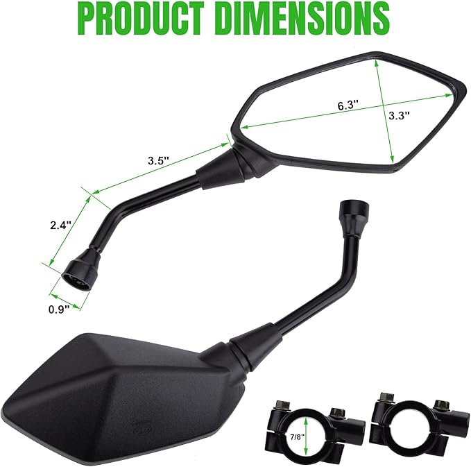 CICMOD Motorcycle Mirrors Rear View Side Mirror for Scooter, ATV, Dirt Bike, Cruiser, Snowmobile, with M8 M10 Threaded Bolts, 7/8" Handlebar Mirror Mount