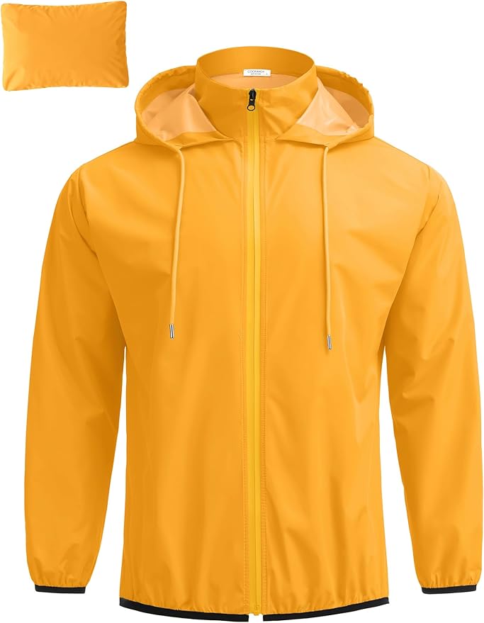 COOFANDY Men's Light Rain Jacket with Hood Packable Waterproof Raincoat Golf Rain Gear Travel Hiking Windbreaker
