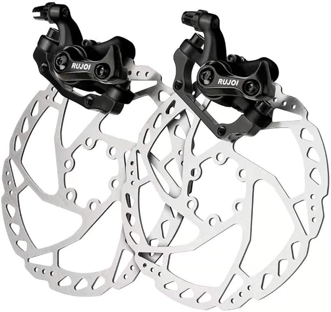 RUJOI Bike Disc Brake Kit, Aluminum Front and Rear Caliper, 160mm Rotor, Mechanic Tool-Free Pad Adjuster for Road Bike, Mountain Bike …