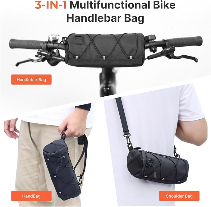 HX Bike Handlebar Bag Bicycle Front Bag Shoulder Bag Storage Pouch Pack HandBag with Shoulder Strap for Road Mountain Bike Cycling Travel (Black)