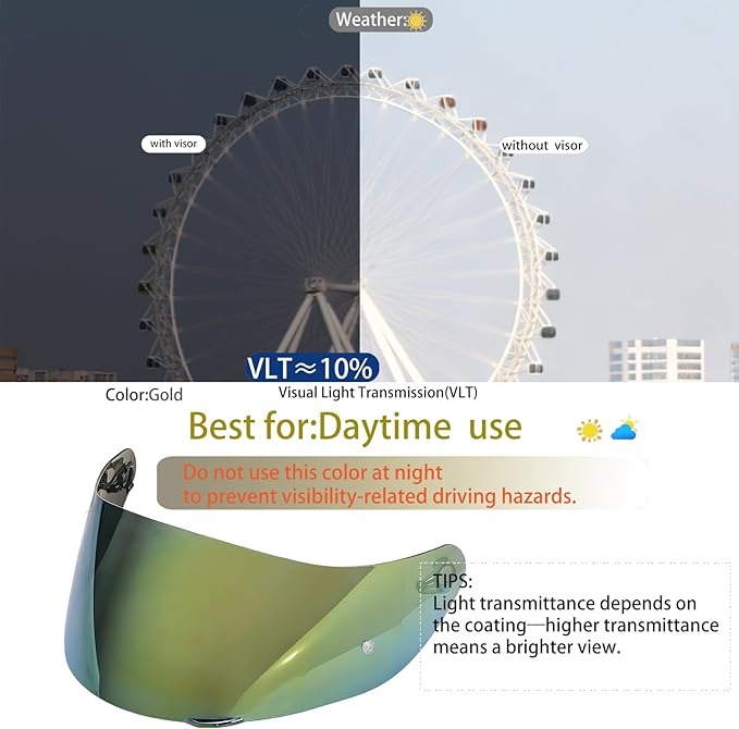 Motorcycle Helmet Visor for AGV K1 K1S K3SV K5 K5S, Anti-Scratch UV Protected Full Face Shield, High-Definition Tinted Mirror PC Lens, Day Riding (Gold)