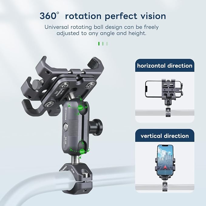 FANAUE Aluminum Anti-theft Bike Motorcycle Phone Mount with Vibration Dampener for bicycle/ATV/UTV/Scooter Handlebar, Compatible with RAM mounts B size phone holder Accessories for 5.5-7'' Smartphone.