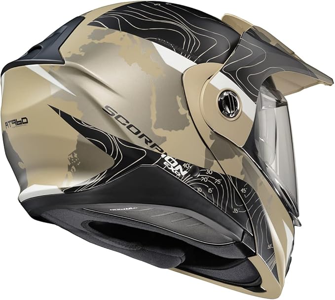 ScorpionEXO AT960 Modular Adventure Street Motorcycle Helmet with Bluetooth Ready Speaker Pockets DOT ECE Approved Topographic (Sand Small)