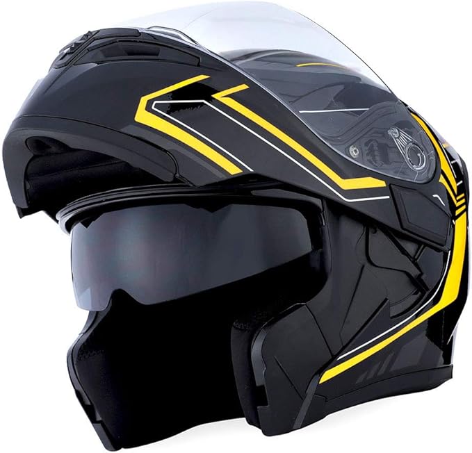 1Storm Motorcycle Modular Full Face Helmet Flip up Dual Visor Sun Shield: HB89 Arrow Yellow; Size Medium (55-56 CM 21.7/22.0 Inch)