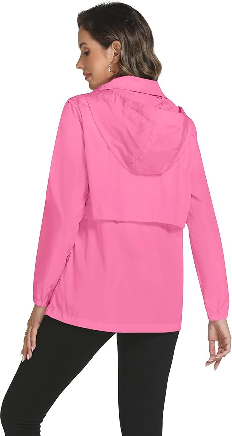 Avoogue Rain Jacket Women with Hooded Lightweight Waterproof Raincoats Packable Zipper Pockets Windbreakers