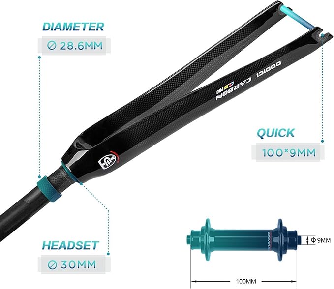 Fixed Gear Bike Front Forks 1-1/8" Straight Tube 700C Road Bikes Rigid Fork Full Carbon Fiber C Brake Forks 9 * 100mm Quick Release
