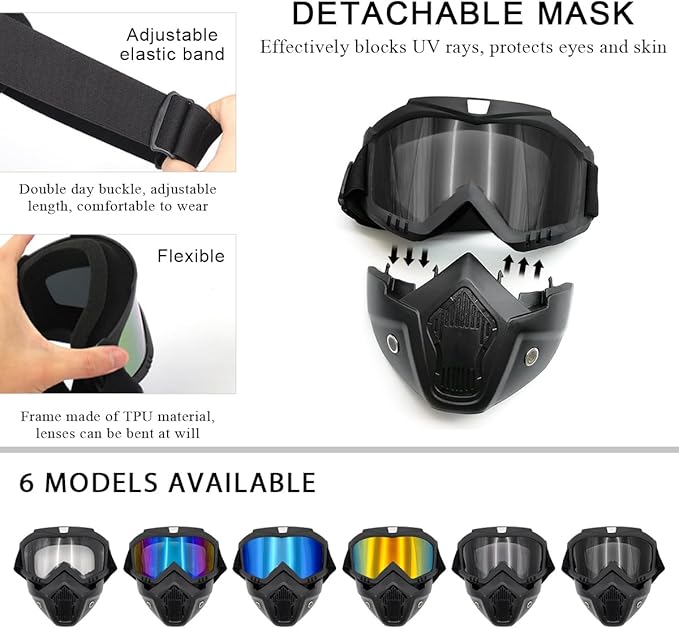 Motorcycle Helmet Goggles, Fog-Proof Goggle Face Protection Mask, Riding Racing Goggles For Men Women (Dark Brown)