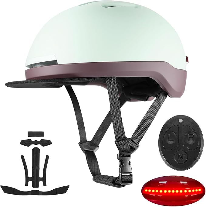 Urban-Smart Bike Helmet for Adult - Front & Rear LED Lights | Turn Signals Remote Control | Brake Warning Light | Removable Visor | Men Women Commuter Bicycle Helmet for E-Bike & Cycling
