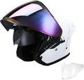 TCT-MOTORPARTS Adult Dual Visors 3/4 Open Face Motorcycle Helmet Motorbike Racing Street Bike Helmets DOT Approved Pearl White Large