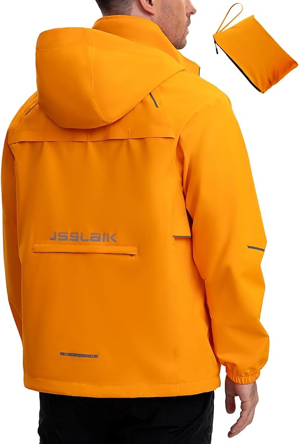 Men's Rain Jacket Waterproof Windproof Breathable for Hiking Cycling Commuting with Hood & Pockets
