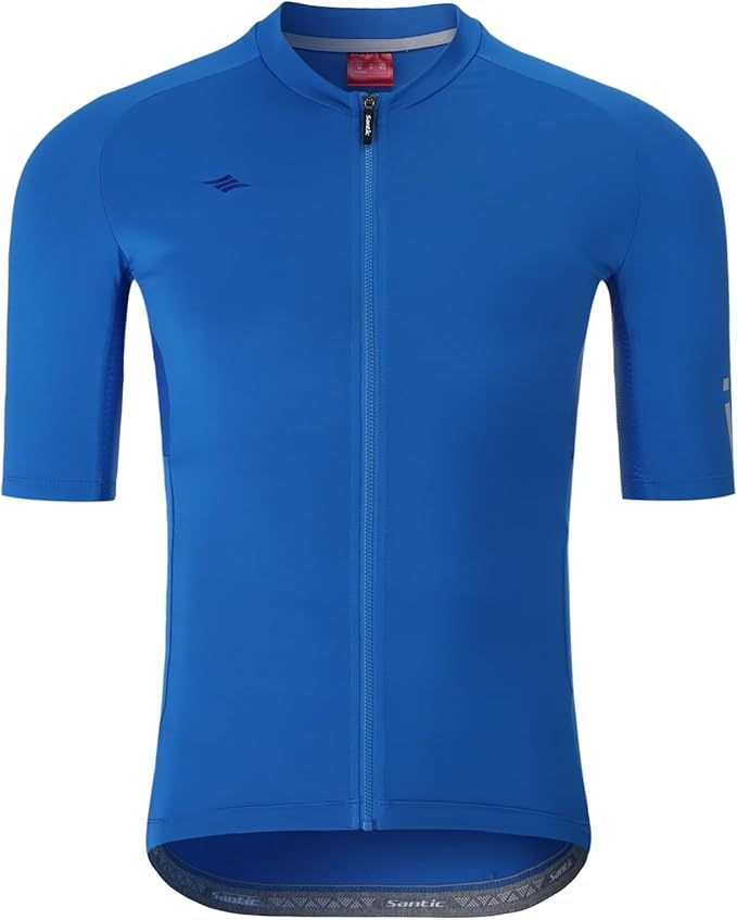 Santic Men's Cycling Jersey Short Sleeve Tops Pro Road Bike Shirt Full Zipper UPF 50+ MTB Jersey with Pockets