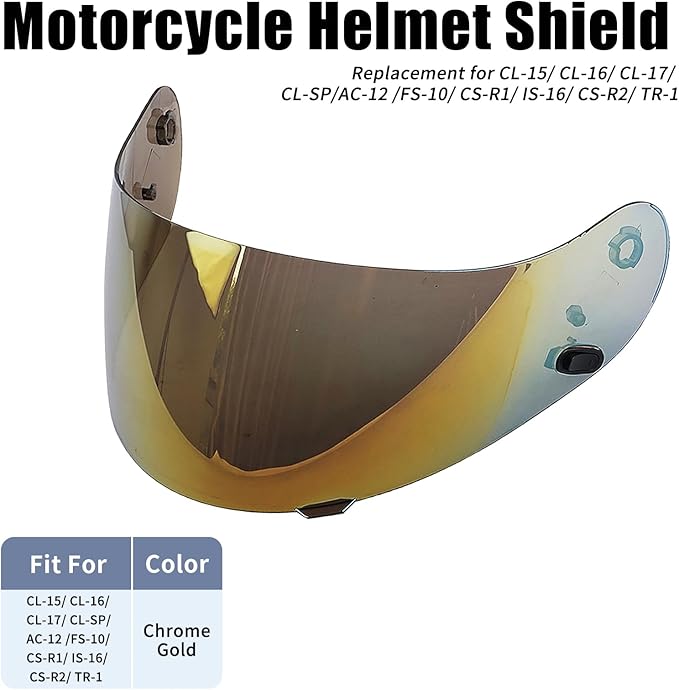 HJ-09 Helmet Visor Face Shield Compatible with CL-15/ CL-16/ CL-17/ CL-SP/AC-12 /FS-10/ CS-R1/ IS-16/ CS-R2/ TR-1 (Gold)