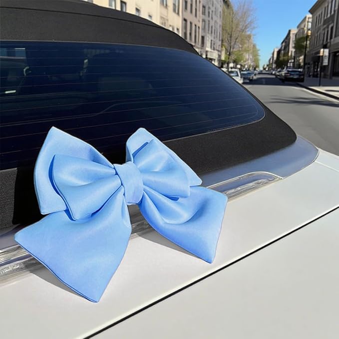 Motorbike Helmet Decor, Cute Fashion Large Bowknot Motorcycle Helmet Ornament, Automotive Exterior Rear Bumper Decoration for Girls Women, Universal for Truck Motorcycle Sedan (Light Blue)
