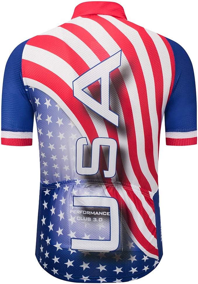 Cycling Jersey Short Sleeve USA Style Bike Tops with Pocket Reflective Stripe