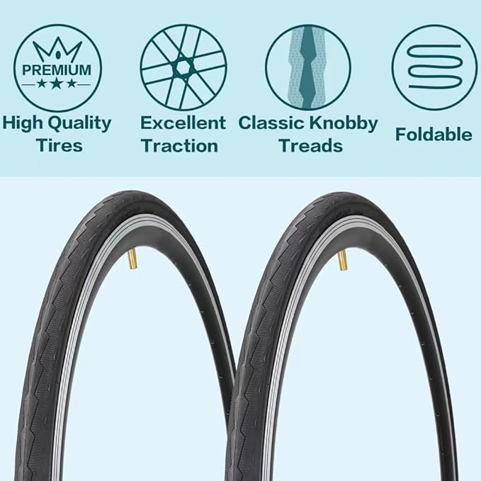 2 Pack 700x23C/25C/28C/35C/38C Bike Tires Plus Bike Inner Tubes Presta Valve 48mm or Schrader Valve 48mm Foldable Replacement Tires for Road Bicycle