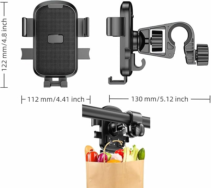 Universal Motorcycle Bike Phone Mount with 360° Rotation, Anti-Shake Silicone Grip, Universal Handlebar Mount 20-32mm, Phone Holder with Storage Hook