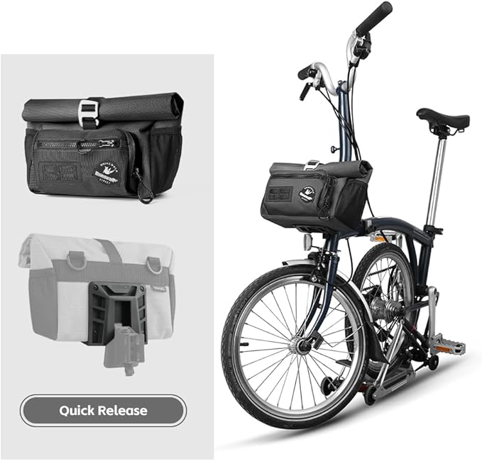 Rhinowalk Bike Handlebar Bag for Brompton Folding Bike Quick Release Bicycle Front Bag with Shoulder Strap Rain Cover for Urban Cycling