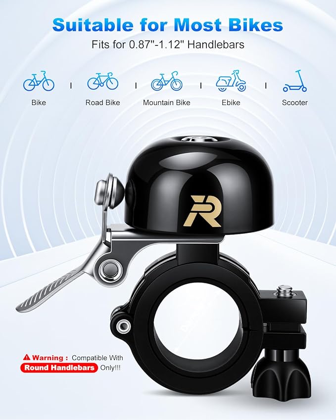 Bike Bell Classic Bike Bells for Adults Kids, 120d Loud Bicycle Bell for Handlebars, Beach Cruiser Mountain Bike Bell Accessories, Fits 22.2-28.0mm Handlebars