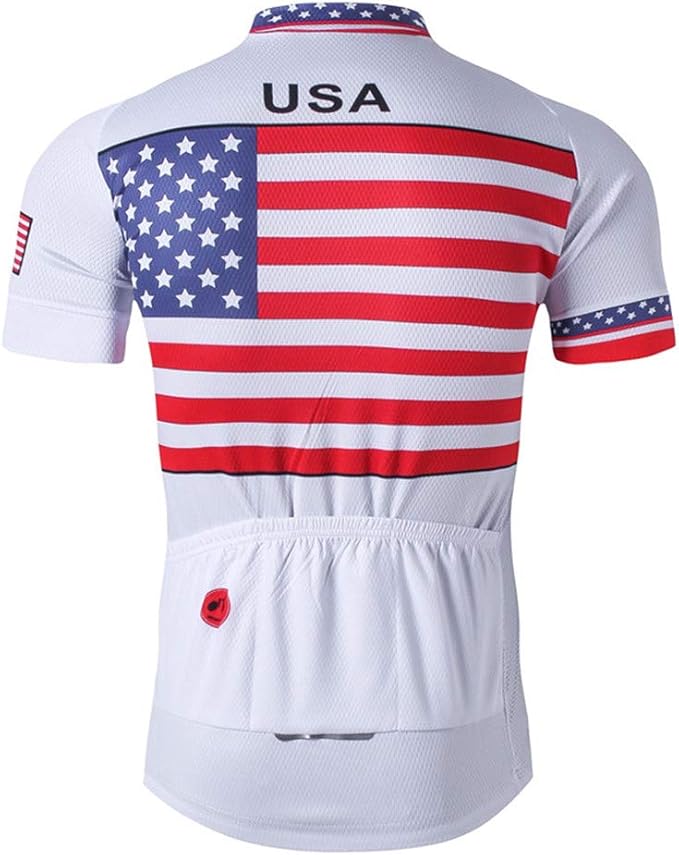 JPOJPO USA Cycling Jersey Men Short Sleeve Bike Shirts Biking Jersey Summer American Bicycle Tops with 3 Pockets Reflective