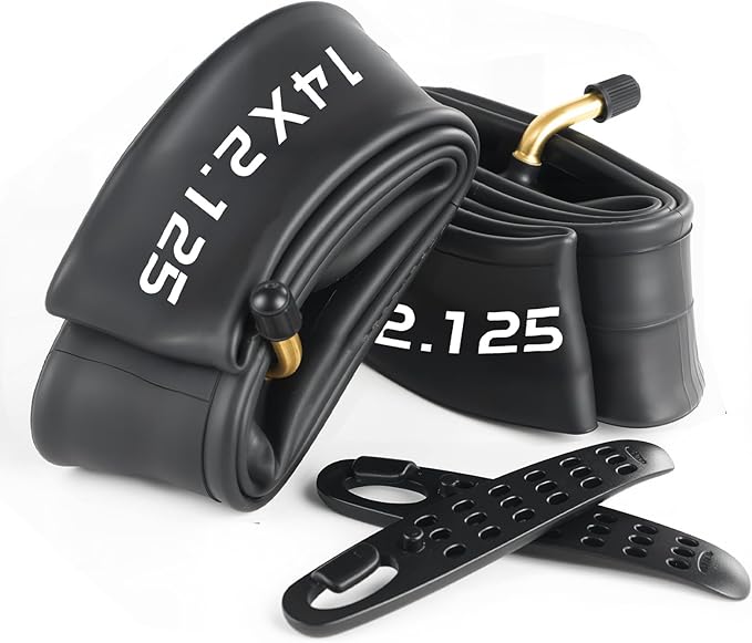 2 Pack Heavy-Duty 14 x 2.125 Electric Bike Inner Tubes with Angled Schrader Valve & 2 Tire Levers, Reinforced Butyl Puncture-Resistant Replacement for Electric Scooters, E-Bike, Bicycle Tires