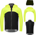Men's Cycling Jacket Waterproof Windbreaker with Detachable Running Hiking Cycling Vest Packable Rain Coat