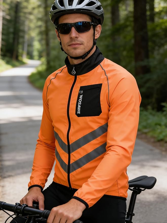 WOSAWE Men's High Visibility Cycling Wind Jacket Water Resistance Reflective Windbreaker