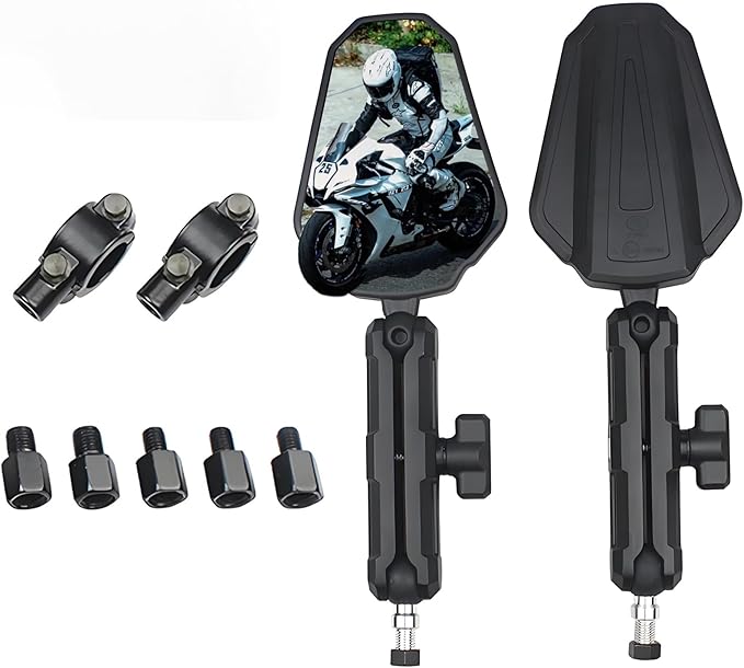 Adventure Motorcycle Mirrors, Foldable Motorbike Rear View Side Mirror with 7/8" Handlebar Mount 8mm 10mm Screws, Universal Motorcycle Mirror Fit for Scooter Moped Dirt Bike Quad Scooter Electric Bike