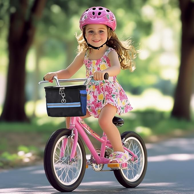 Kids Bike Basket, Front Frame Scooter Basket Bag, Bicycle Handlebar Bag for Boys Girls with Zipper, Bike Decoration for Most Children's Bikes Like Tricycle, Balance Bik-e(COLOR:Blue)