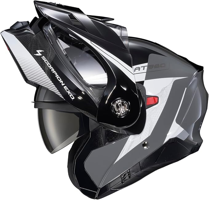 ScorpionEXO AT960 Modular Adventure Street Motorcycle Helmet with Bluetooth Ready Speaker Pockets DOT ECE Approved Topographic 2 (Black/White/Grey - 2X-Large)