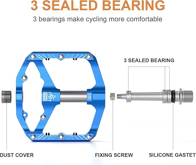 Mountain Bike Pedals with 3 Seal Bearing - 9/16" MTB Pedals Platform Lightweight - Non-Slip Bicycle Pedals for BMX MTB