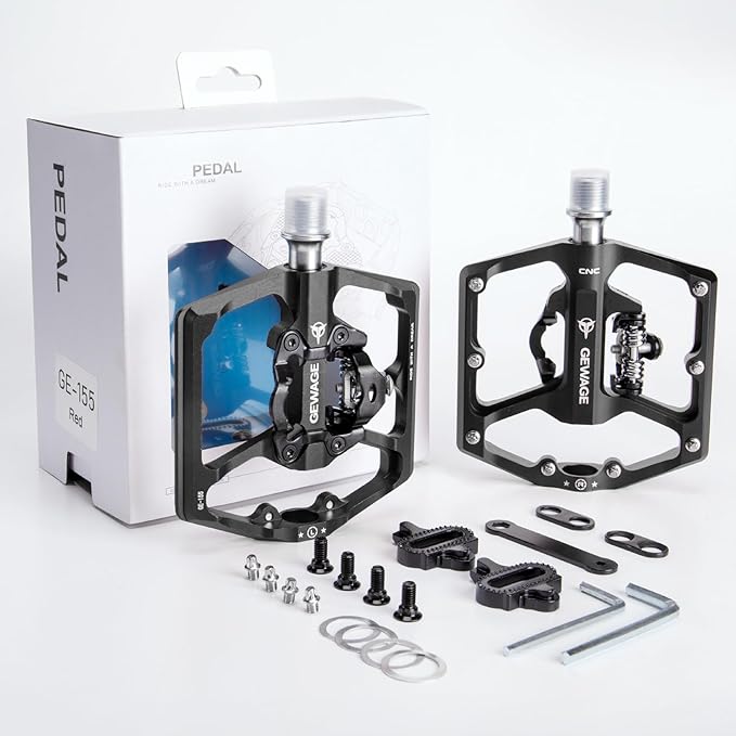 Mountain Bike Pedals- Dual Function Bicycle Flat Pedals and Clipless Pedals- 9/16" Platform Pedals Compatible with SPD for Road Mountain BMX Bike