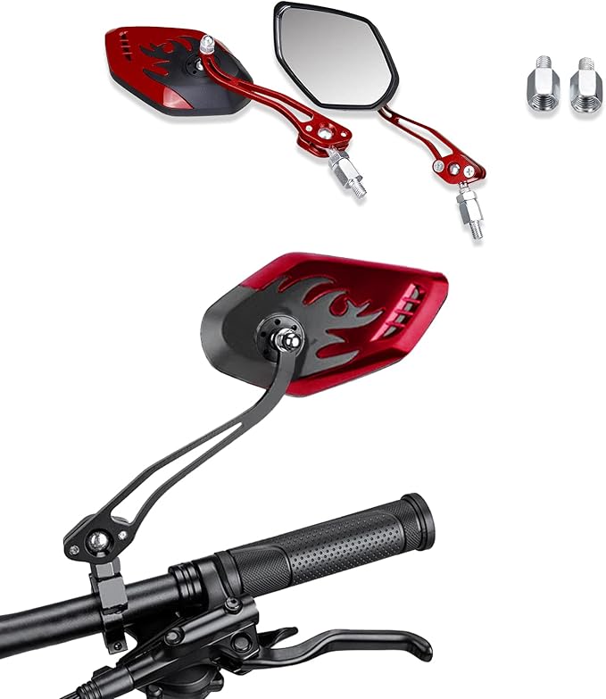ASUBHA 2PCS Motorcycle Mirrors, Motorcycle Mirrors for Handlebar, Convex Handlebar Rear View Side Mirror with M8 M10 Bolt, Wide Angle Rear View Mirror Car Accessories for Scooter ATV UTV Dirt Bike