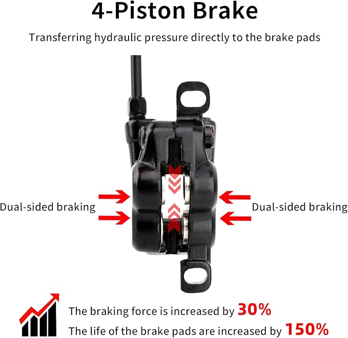 ZTZ 4-Piston Internal Routing Hydraulic Brake Set, Front 850mm and Rear 1600mm Hydraulic Disc Brake for eBike Mountain Bike,Pre-Bled Hydraulic Brake Kit with Mounting Adapter (Front+Rear)