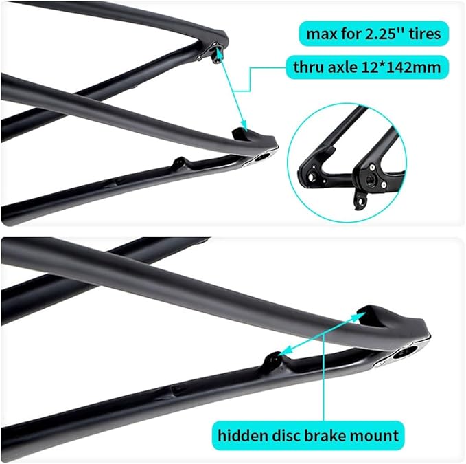 Carbon Fibre Hardtail MTB Frame 27.5/29er XC Mountain Bike Frame 15/17/19'' Disc Brake Thru Axle 12x142mm Internal Routing