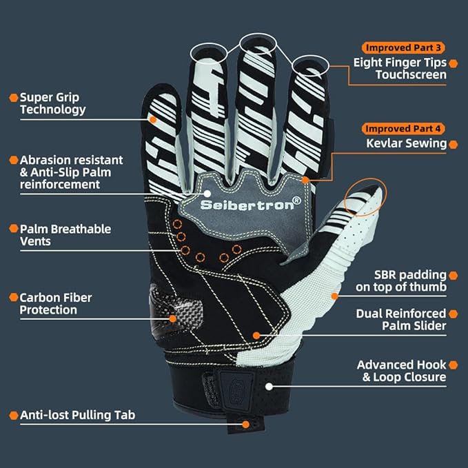 Seibertron SPS Series Touchscreen Motorcycle Motocross BMX ATV MTB Bicycle Cycling Full or Half Finger Gloves Adult and Youth
