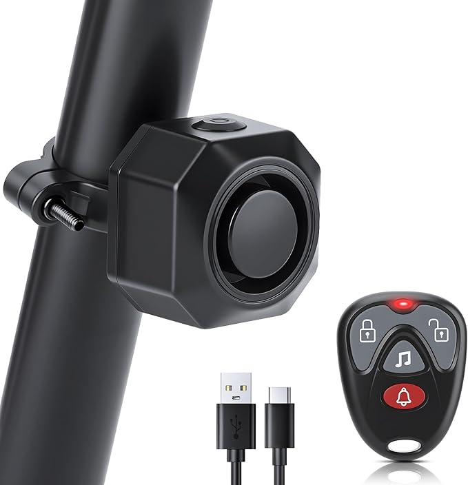 Max 110dB Bike Alarm,Bike Alarms For Ebikes Rechargeable Motorcycle Alarm With Remote,7 Levels Sensitivity Bicycle Alarm, Anti Theft Bicycle Alarm& Ebike Alarm For Car Motorcycle Scooter Ebike
