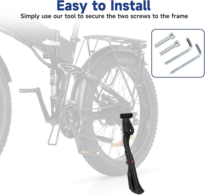 Universal Ebike Kickstand Compatible with Ridstar Q20 Pro Lite H20 H26 Pro Super 73 S2 RX Electric Bike, Adjustable Kick Stand for 20-29 Inch Adult Mountain Bike Fat Tire Folding E-Bike Parts