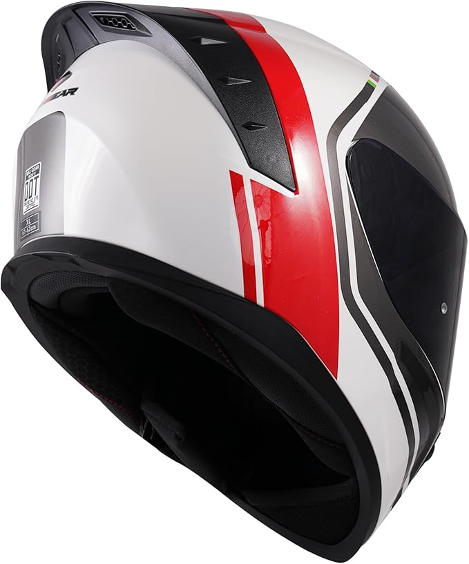 Full Face Motorcycle Helmet,Helmets for Adults Motorcycle, MG611 Motorbike Racing Street Bike Helmets with Black Visor for Men Women,DOT Approved (Glossy Red Gray Lines, S)