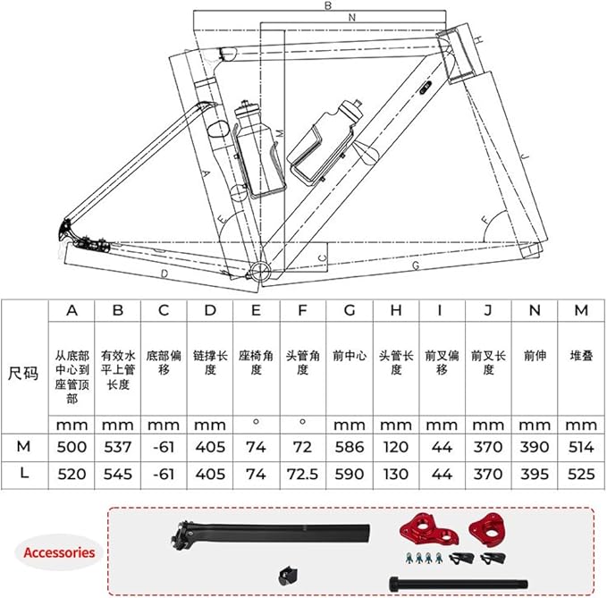 700C Road Bike Frameset 50cm 52cm Aluminum Alloy Track Frame Breaking Wind Racing Cyclo-Cross Frame Thru Axle F12*100MM R12*142MM BSA BB68mm Disc Brake Carbon Fork(Gloss Black,52cm)