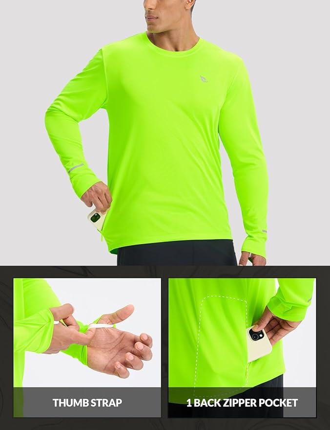 baleaf Men's Mountain Bike Shirts Long Sleeve Loose-fit Cycling Jersey Zipper Pocket UPF 50+ Workout Hiking Athletic Running