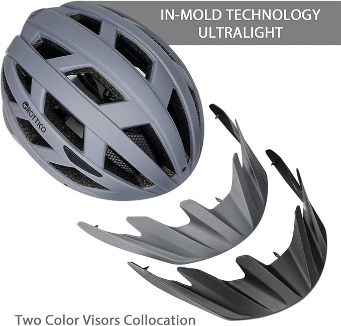 Adult-Men-Women Bike Helmet with Light - Mountain Road Bicycle Helmet with Replacement Pads & Detachable Visor