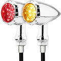 Bullet Style Motorcycle Rear LED Tail Lights, Red Running/Brake Light + Amber Turn Signals, Zinc Alloy Housing, M10 Mount Universal Fit for Cruiser Bobber Chopper Cafe Racer (Chrome-Rear)