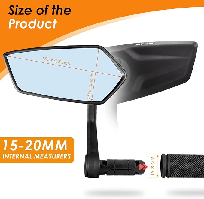 Bike Mirror, Blue Light Glass Lens Bicycle Mirror for Handlebar, HD Anti-scratch Adjustable Bar End Rear View Mirror for E-bike, Mountain Bike, City Bikes & Scooter (Left 0.59-0.78")