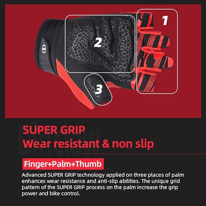 Seibertron Unisex BMX MX ATV MTB Racing Mountain Bike Bicycle Cycling Off-Road/Dirt Bike Gloves Road Racing Motorcycle Motocross Sports Gloves Touch Recognition Full Finger Glove
